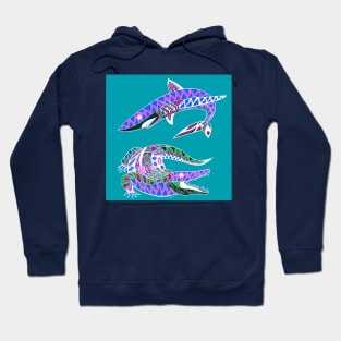 blue monsters in kingdom of the sea and earth shark and crocodile ecopop Hoodie